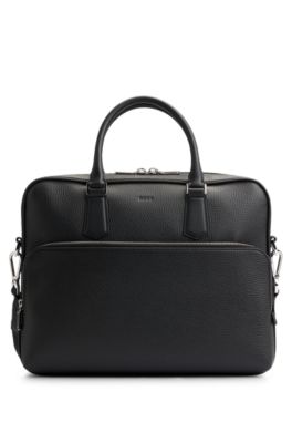 Porte-documents en cuir grain&eacute; avec logo en relief, Noir