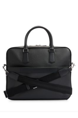 Porte-documents en cuir grain&eacute; avec logo en relief, Noir