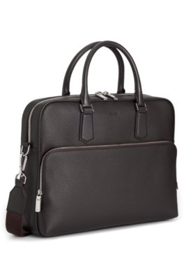 Porte-documents en cuir grain&eacute; avec logo en relief, Marron fonc&eacute;