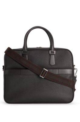 Porte-documents en cuir grain&eacute; avec logo en relief, Marron fonc&eacute;