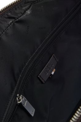 Porte-documents en cuir grain&eacute; avec logo en relief, Marron fonc&eacute;