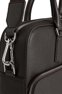 Porte-documents en cuir grain&eacute; avec logo en relief, Marron fonc&eacute;