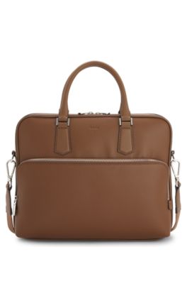 Embossed-logo document case in Italian leather, Brown