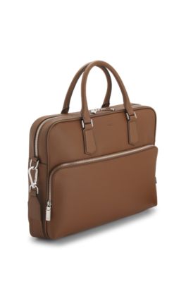 Porte-documents en cuir grain&eacute; avec logo en relief, Marron