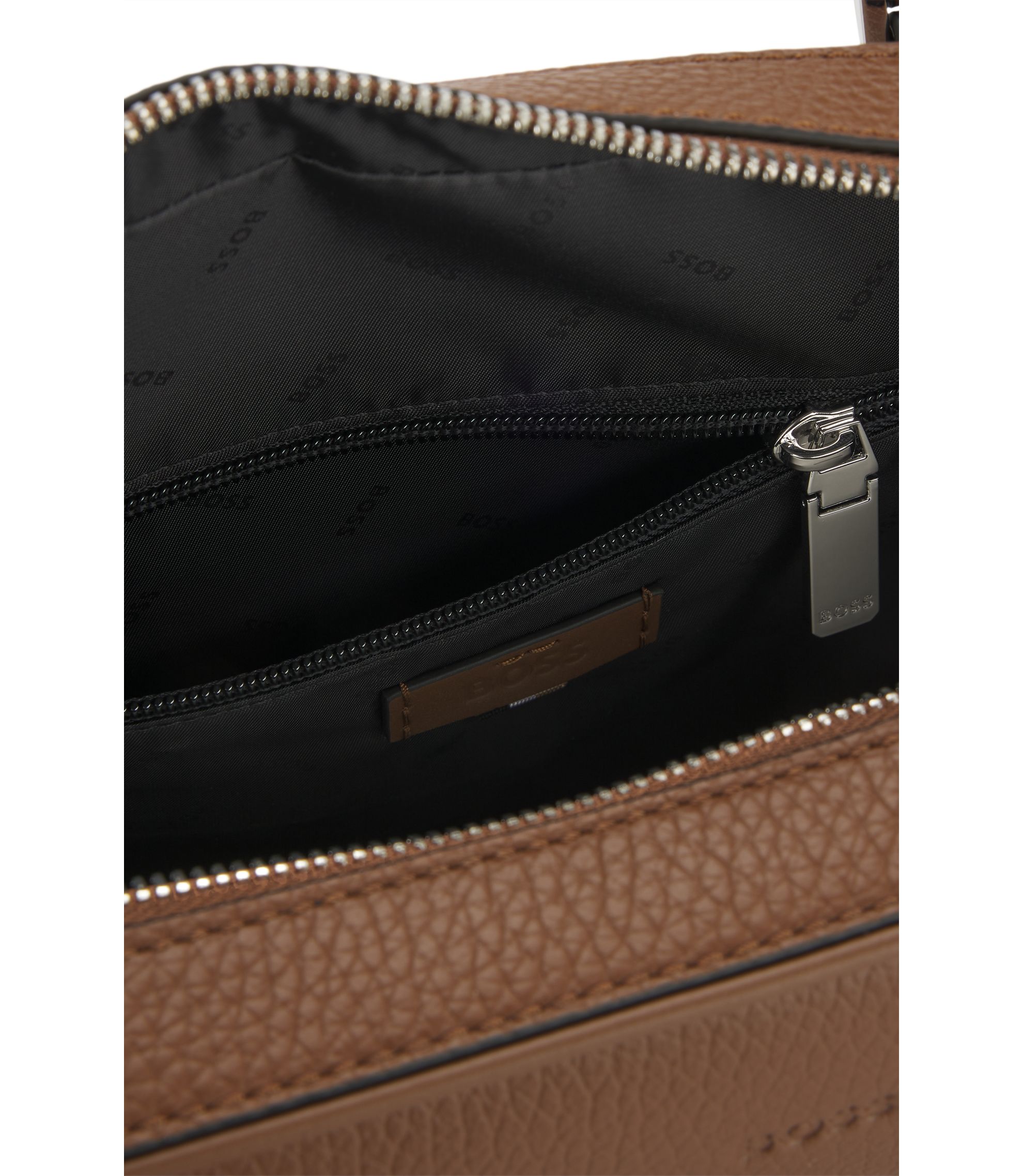 BOSS - Embossed-logo document case in Italian leather - Brown