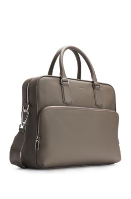 Embossed-logo document case in Italian leather, Light Green