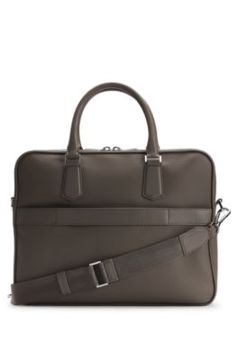 Embossed-logo document case in Italian leather, Light Green