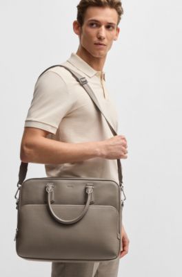 Embossed-logo document case in Italian leather, Light Green