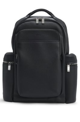 BOSS Multi pocket backpack in Italian leather with signature trims Black