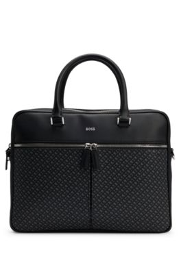 Hugo Boss Monogram-panel Document Case With Silver-foil Logo In Black