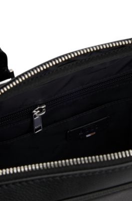 Monogram-panel document case with silver-foil logo, Black