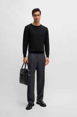 Monogram-panel document case with silver-foil logo, Black