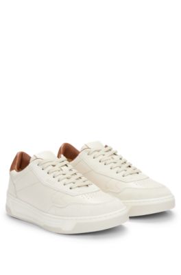 Hugo Boss Mixed-material Trainers With Leather Trims In White