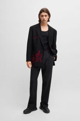 HUGO x RB oversize-fit suit with appliqu&eacute; bull motif, Black