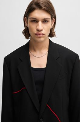 HUGO x RB oversize-fit suit with appliqu&eacute; bull motif, Black