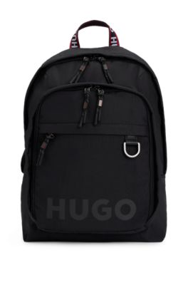 HUGO Logo print backpack with branded handles Black