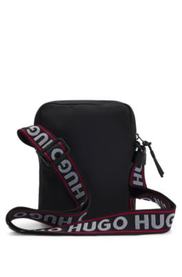 Logo-print reporter bag with branded strap, Black