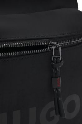 Logo-print reporter bag with branded strap, Black