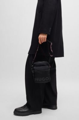 Logo-print reporter bag with branded strap, Black