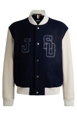 Hugo Boss Boss X Shohei Ohtani Wool-blend Baseball Jacket With Monogram Details In Dark Blue