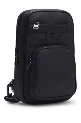 Grained mono-strap backpack with stacked logo, Black