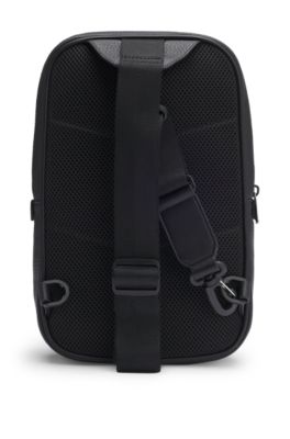 Grained mono-strap backpack with stacked logo, Black