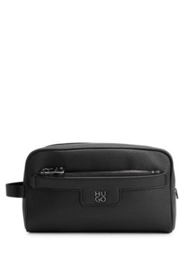 Grained washbag with stacked logo, Black