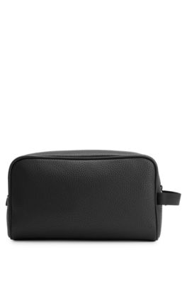 Grained washbag with stacked logo, Black