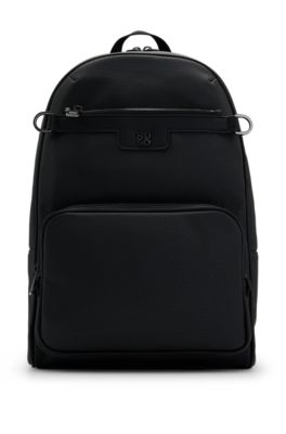 Grained faux-leather backpack with stacked-logo trim, Black