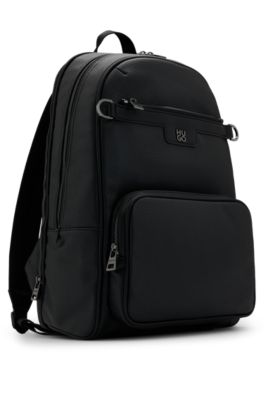 HUGOバッグ HUGO - Grained faux-leather backpack with stacked-logo trim