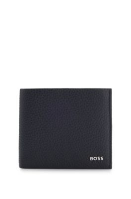 Grained-leather wallet with logo lettering, Dark Blue
