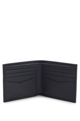 Cartera plegable de piel granulada con logo met&aacute;lico, Azul oscuro