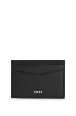 Money-clip card holder in grained leather, Black