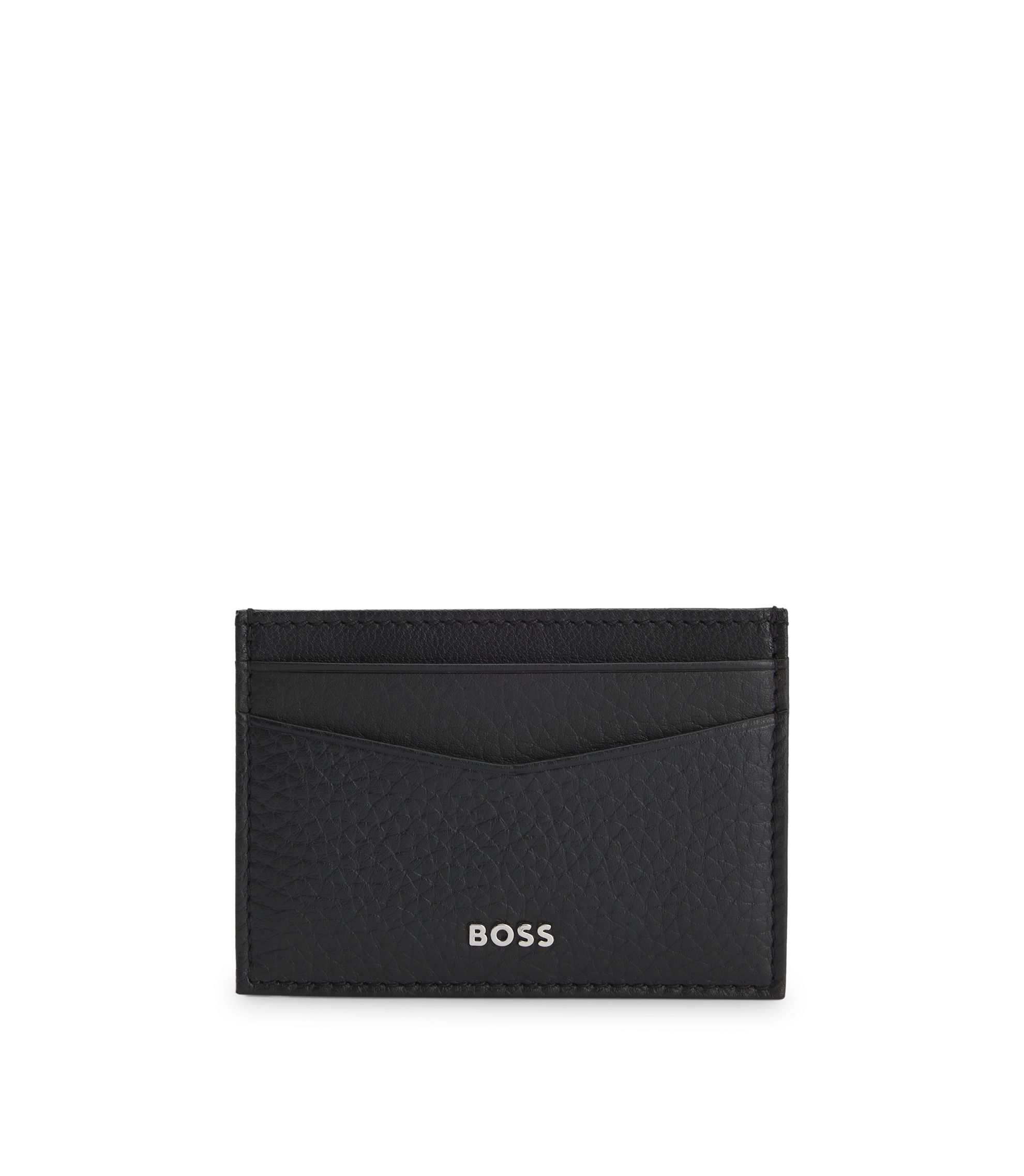BOSS - Money-clip card holder in grained leather - Black
