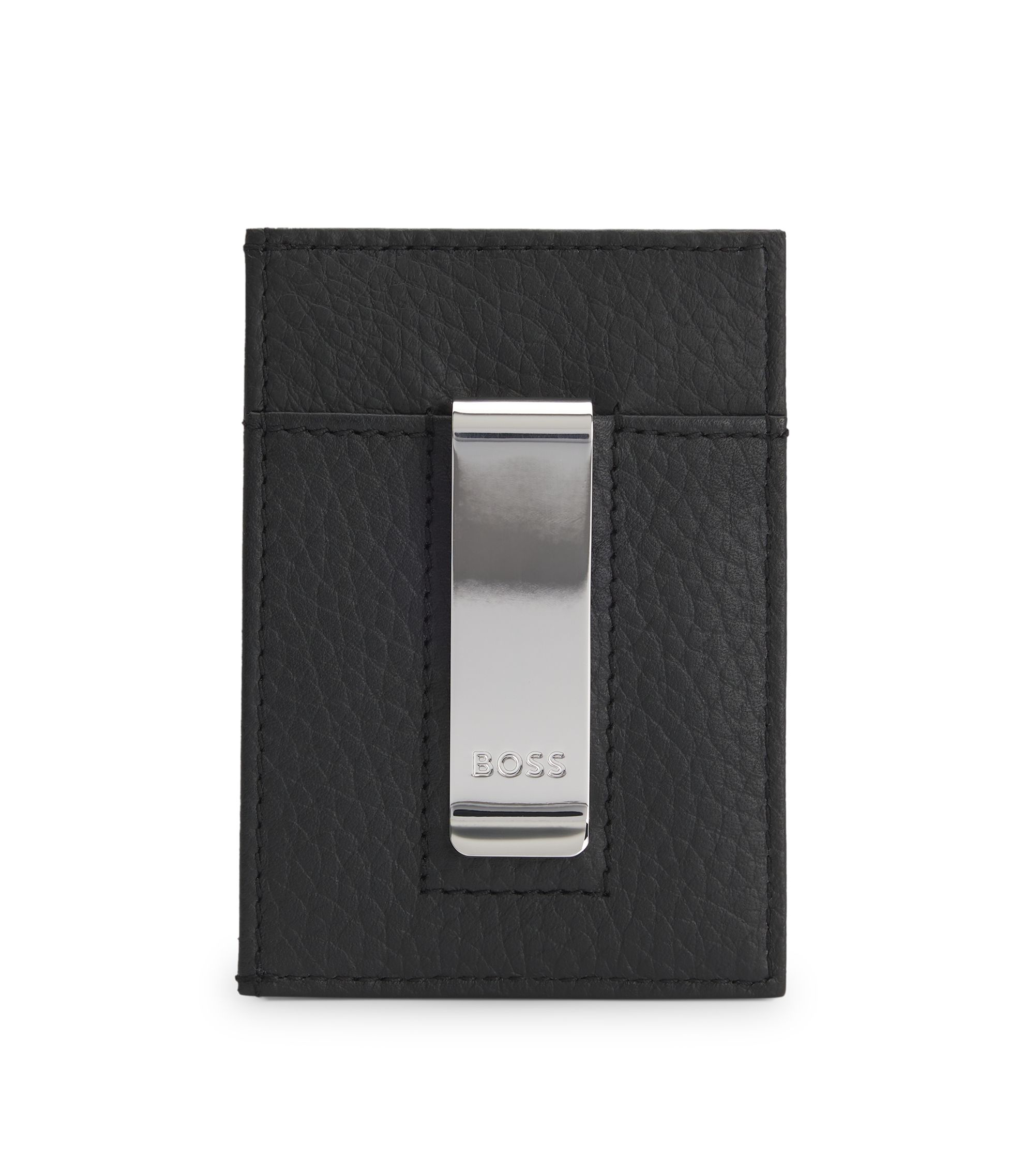 BOSS - Money-clip card holder in grained leather - Black