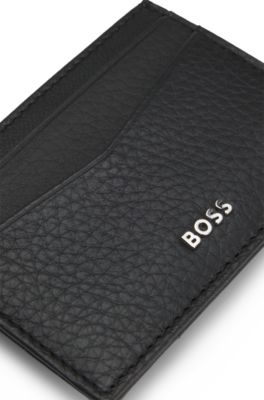 Money-clip card holder in grained leather, Black