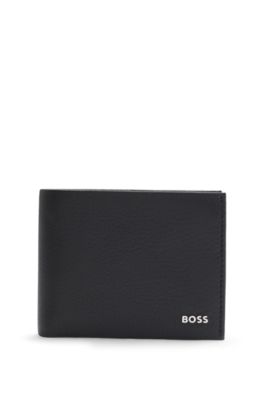 Logo-lettering card holder in Italian leather, Black
