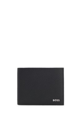Grained leather wallet with metal lettering, Black