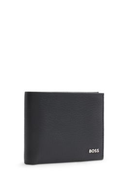 Logo-lettering card holder in Italian leather, Black