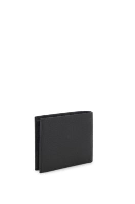 Grained leather wallet with metal lettering, Black