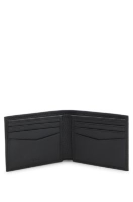 Grained leather wallet with metal lettering, Black