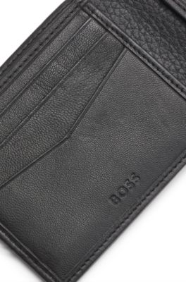 Logo-lettering card holder in Italian leather, Black