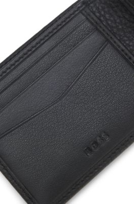 Grained leather wallet with metal lettering, Black