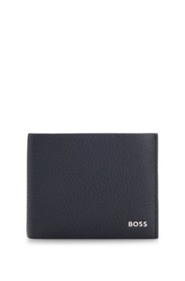 Grained leather wallet with metal lettering, Dark Blue