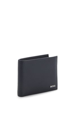 Grained leather wallet with metal lettering, Dark Blue