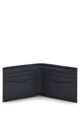 Grained leather wallet with metal lettering, Dark Blue