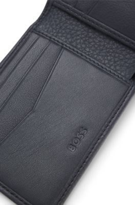 Grained leather wallet with metal lettering, Dark Blue