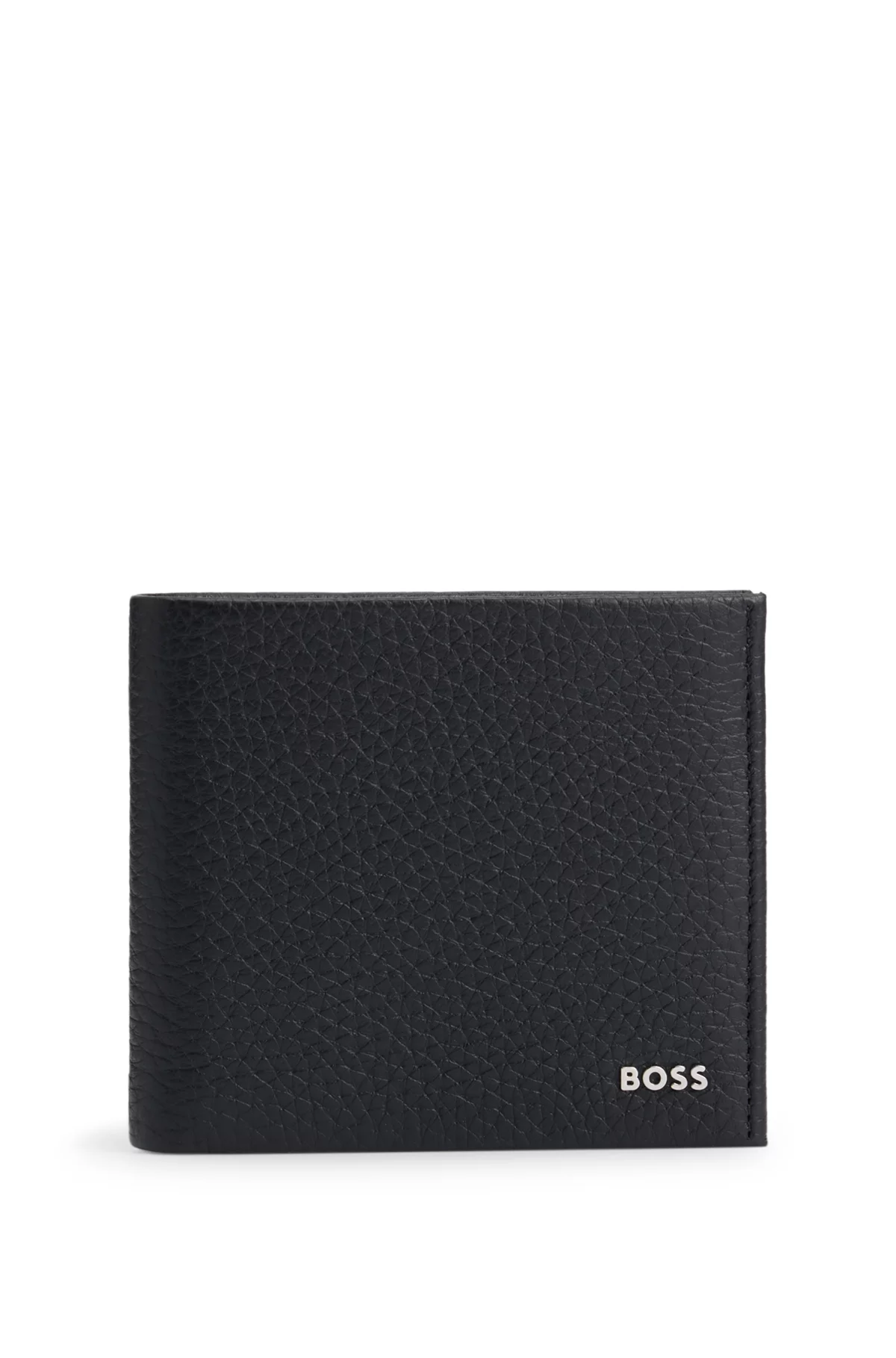 Portefeuille en cuir grainé avec logo en métal, Noir