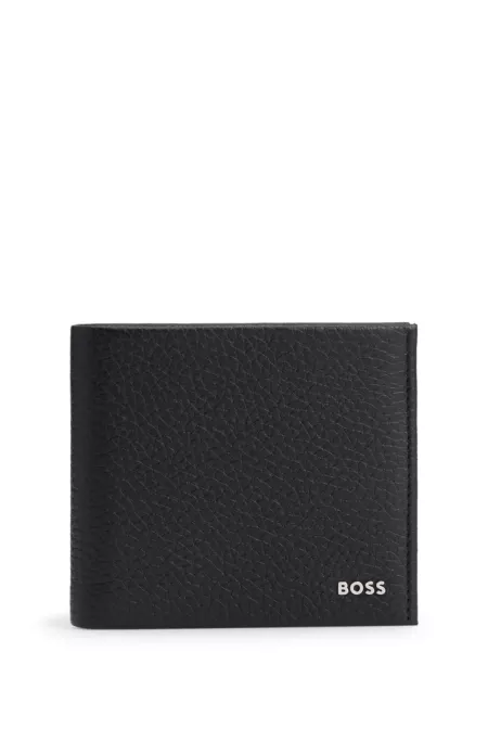 Grained-leather wallet with metal logo lettering