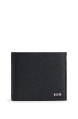 Cartera de piel granulada con logo met&aacute;lico, Negro